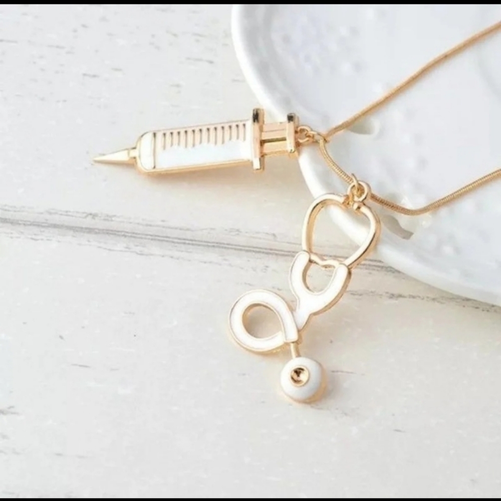 Stethoscope & Injector Pendant Necklace